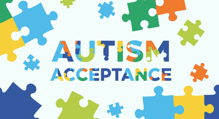 Naklejka premium Vibrant autism acceptance puzzle pieces illustration