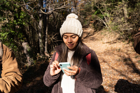  Woman phone forest