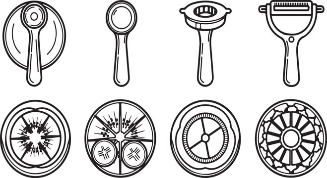 A collection of vintage kitchen tools and graters with intricate designs Vector