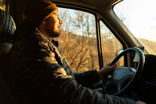 Sunset road trip van