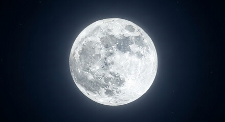 Fototapeta premium Full moon glowing brightly in dark night sky with clear craters and surface details visible