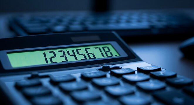 A calculator displaying numbers on a dark surface