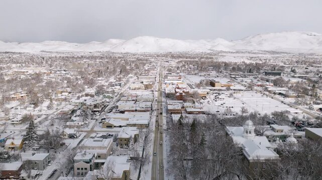 Carson City Nevada - Aerial View of State Capitol Facing North after Major Snowstorm