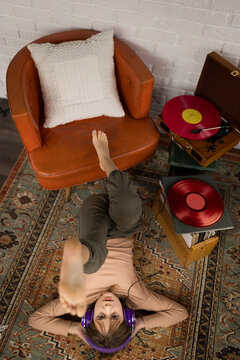 Girl listening to her records