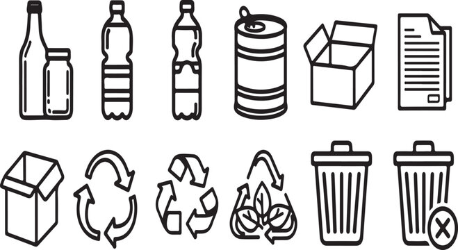 Illustrations of various recyclable and non-recyclable items Vector