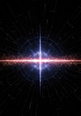 Obraz premium Abstract visualization of quantum energy flow using glowing geometric patterns and complex rhythmic light waves across a dark void, light, frequency, physics