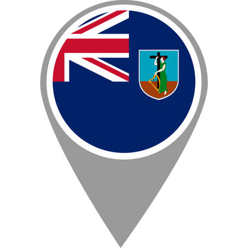 Montserrat flag location pin, Montserrat flag on location pin, Montserrat map pointer in high quality