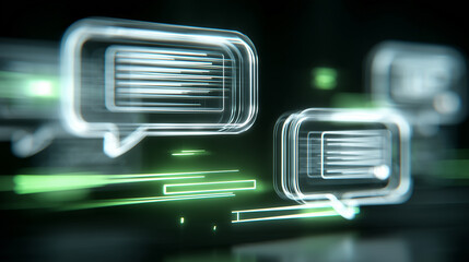 Obraz premium Chat bubble icons with data lines representing online messaging and digital communication platform concept. 