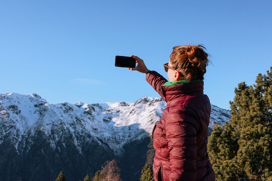 Explorer Takes Selfie in Snowy Mountain