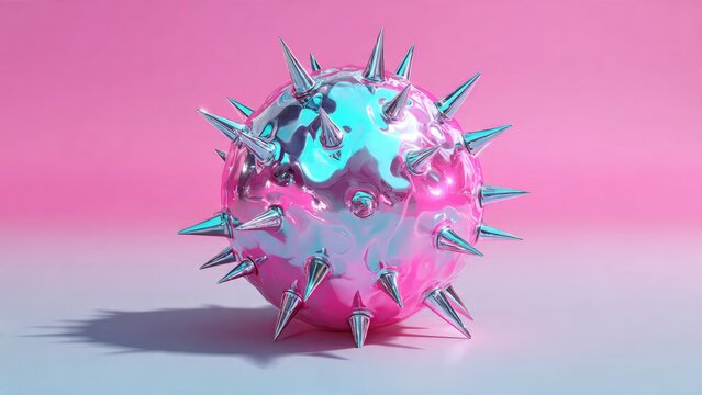Vibrant pink and blue spiky metallic ball on gradient background