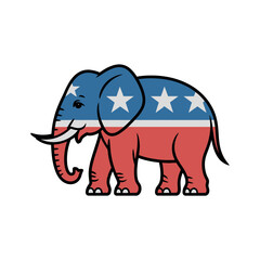 Obraz premium Political elephant mascot displays American flag pattern in patriotic design.