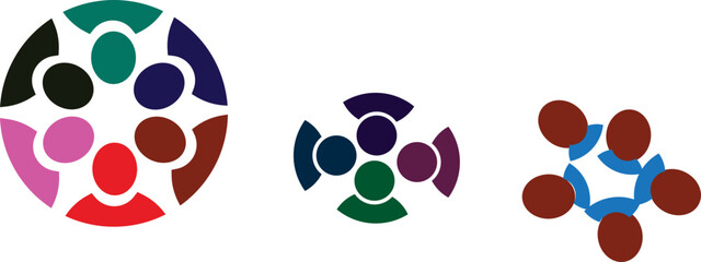 Fototapeta premium Teamwork celebration logo with abstract human figures on dark background