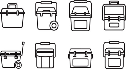 A variety of different types of toolboxes and storage containers Vector