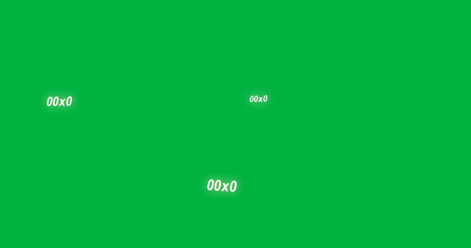 Glowing alphanumeric badges leaving stacks, drifting downward and fading to transparent canvas