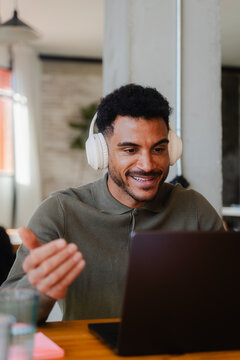 Man talks on a conference call