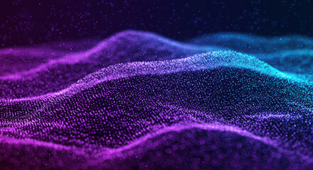 Purple and blue wave of particles on dark gradient background transparent background