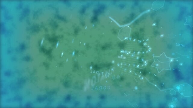 Line sweep sparking cyan nodes forming spiral cluster on transparent backdrop, showing plankton