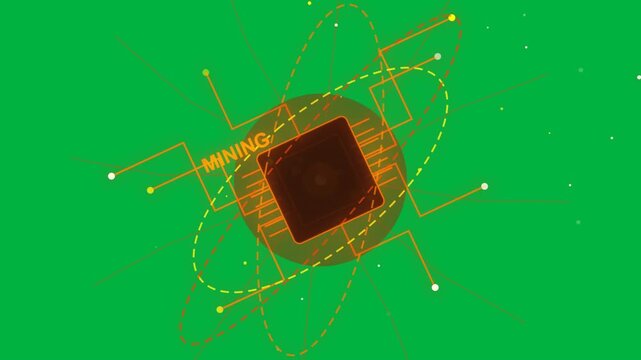 Orange blob starting morphing while chip growing showing MINING label for mining on transparent bg