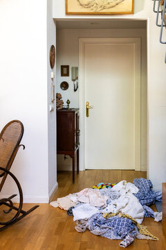 Pile of laundry in hallway