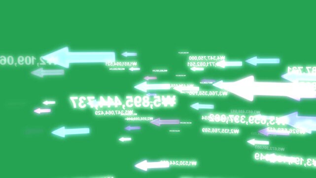 On load glowing arrow icons drifting converging spreading to visualize data flow on transparent bg