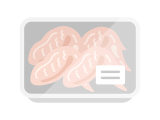 スーパーのパックに入った、生の手羽先のアイコンのイラスト © R-DESIGN