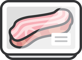 スーパーのパックに入った、ブロックベーコンのアイコン（線画カラー）のイラスト