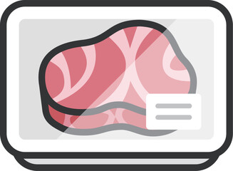 スーパーのパックに入った、フィレステーキ肉のアイコン（線画カラー）のイラスト