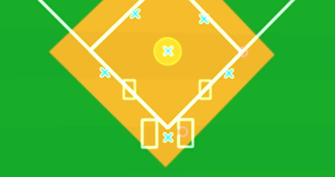 Fading diagram placing blue Xs, tracing yellow path to home, showing tactic on transparent bg