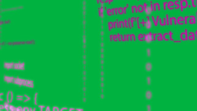 Bead drop starting pink code rain, beads and text falling, breaking, showing binary on transparent