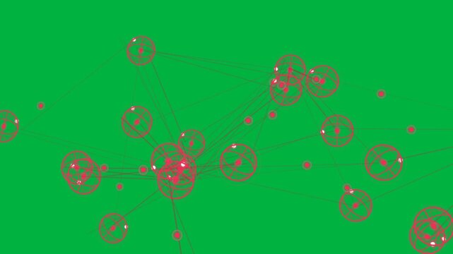 Frame one opening pink mesh net shifting nodes and moving dots showing links transparent background