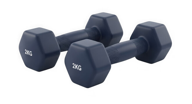 Pair Of 2kg Dark Blue Hex Dumbbells On Black Background