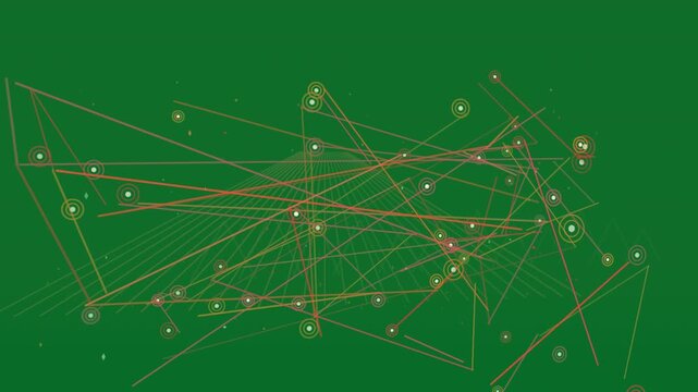 Central fan emerging, network pulsing and connecting nodes to visualize data on transparent canvas