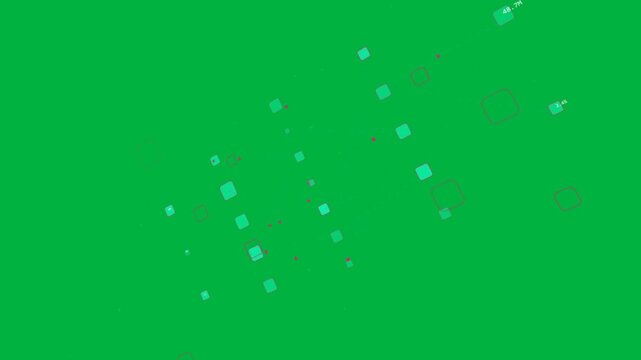 On start cyan graph drifting, links forming, pink frames marking nodes, showing growth on clear BG