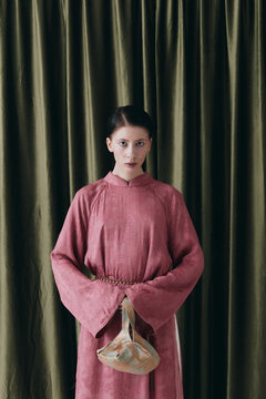 Fashion Portrait Woman Wear Ao Dai Dress