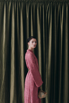 Fashion portrait woman in traditional dress Ao Dai