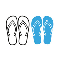 Outline and filled illustration of a pair of flip-flops, a casual footwear for beach and summer wear