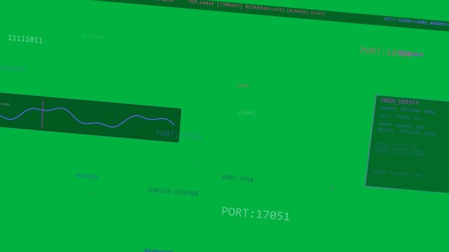 Net UI rotating on ping for ops chart moving ports pulsing hash checking on transparent background