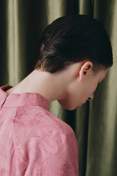 Portrait of Woman with Short Hair in Ao Dai
