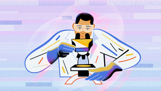 Scientist working with microscope in laboratory illustration