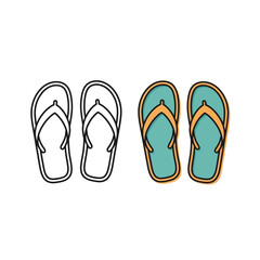 Pair of flip-flops, one in outline and the other in color, representing summer footwear and beach accessories