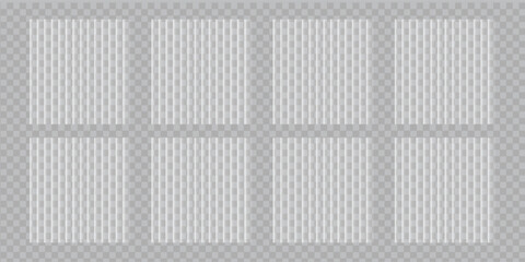 Fototapeta premium Ribbed glass effect, transparent plastic glossy card frame. Clear shiny textured square plate. Light window plexiglass mirror reflection sheet. Corrugated pattern gradient. 3d rectangular stand.
