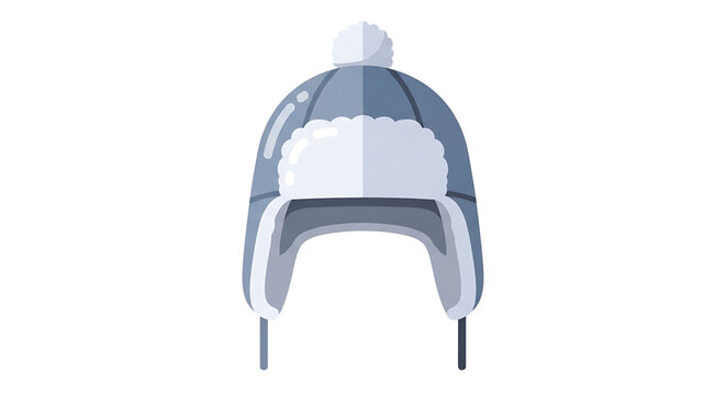Modern flat art depicting a warm grey ushanka cap, featuring soft fur lining and ear coverings, an essential accessory for chilly outdoor adventures and winter fashion apparel