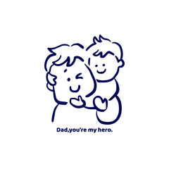 子供に後ろから抱きしめられて照れる父親