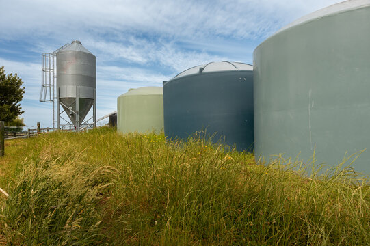 Dairy Farm Feed Silo and Water Tanks
