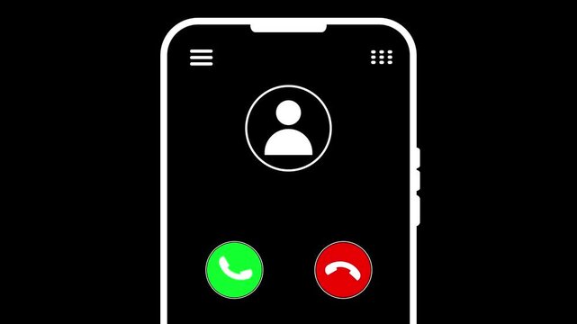 Smartphone Screen with Incoming Call Interface on Black Background with White Outline ringing