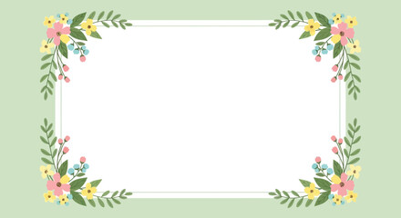 Obraz premium Floral Frame with Green Leaves and Flowers.
