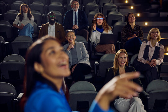 Business leader delivers a presentation in the amphitheater
