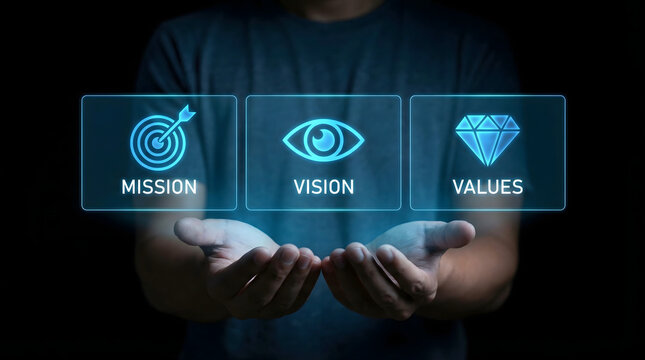 Businessman presenting mission vision values concept digitally