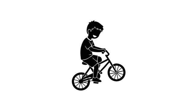 Silhouette of a young boy riding a bicycle.