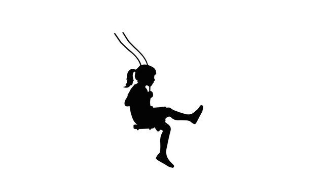 Silhouette of a young girl swinging joyfully on a swing set.